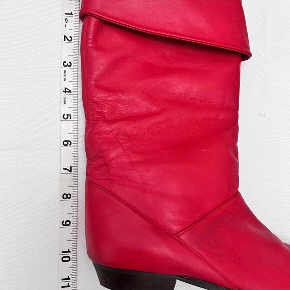 STUNNING! Vintage Red Leather Mid-Calf Boots by Mister Shoes by Markon Footwear. - Picture 3 of 9